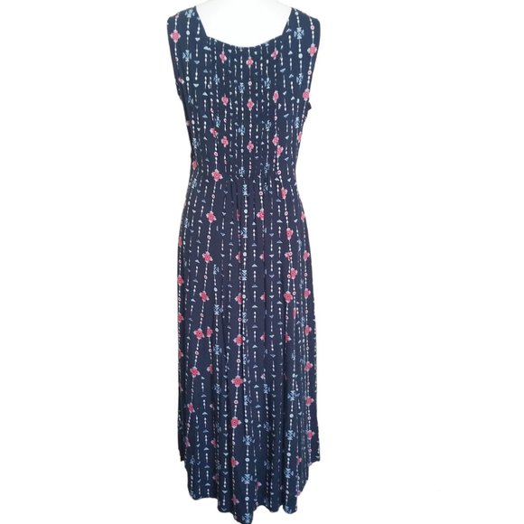 Vtg Y2K Koret Blue Geometric Print Midi Shift Dress Plus Size 1X Sleeveless - Picture 3 of 6